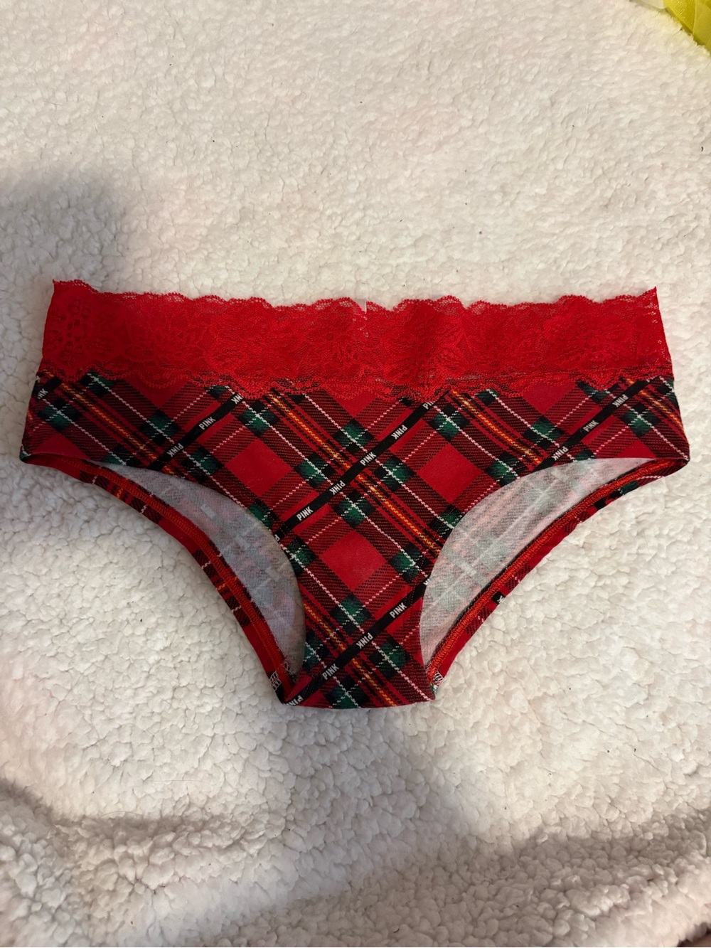 PINK Victoria's Secret Red Plaid Lace Hipster Panty